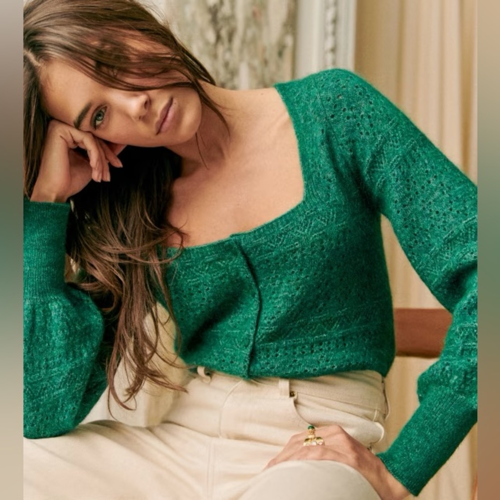 Sézane Esmée Cardigan Mohair Sweater Emerald Green XXS